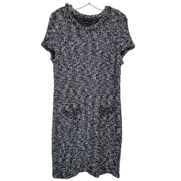 Ann Taylor Tweed Short Sleeve Sheath Dress Winter Black and White Size Large - Picture 1 of 8